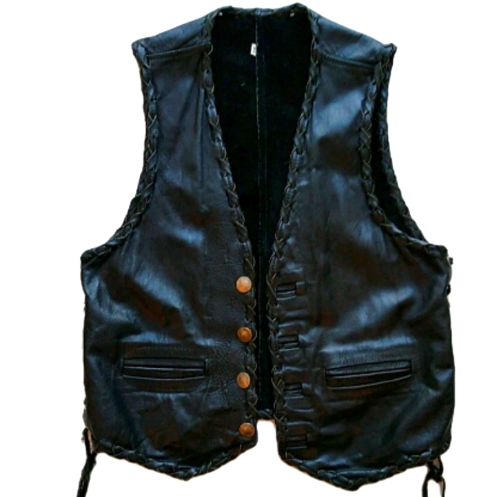 Kelly's Leather Black Biker Vest Buffalo Nickel Buttons Black Handmade L 44